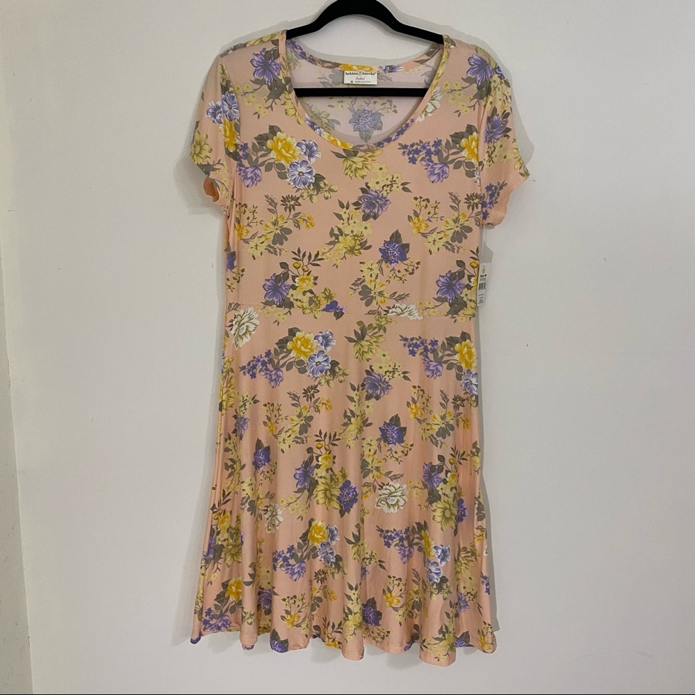 NWT Ladies Floral Peach Midi Dress Bobbie Brooks Size M